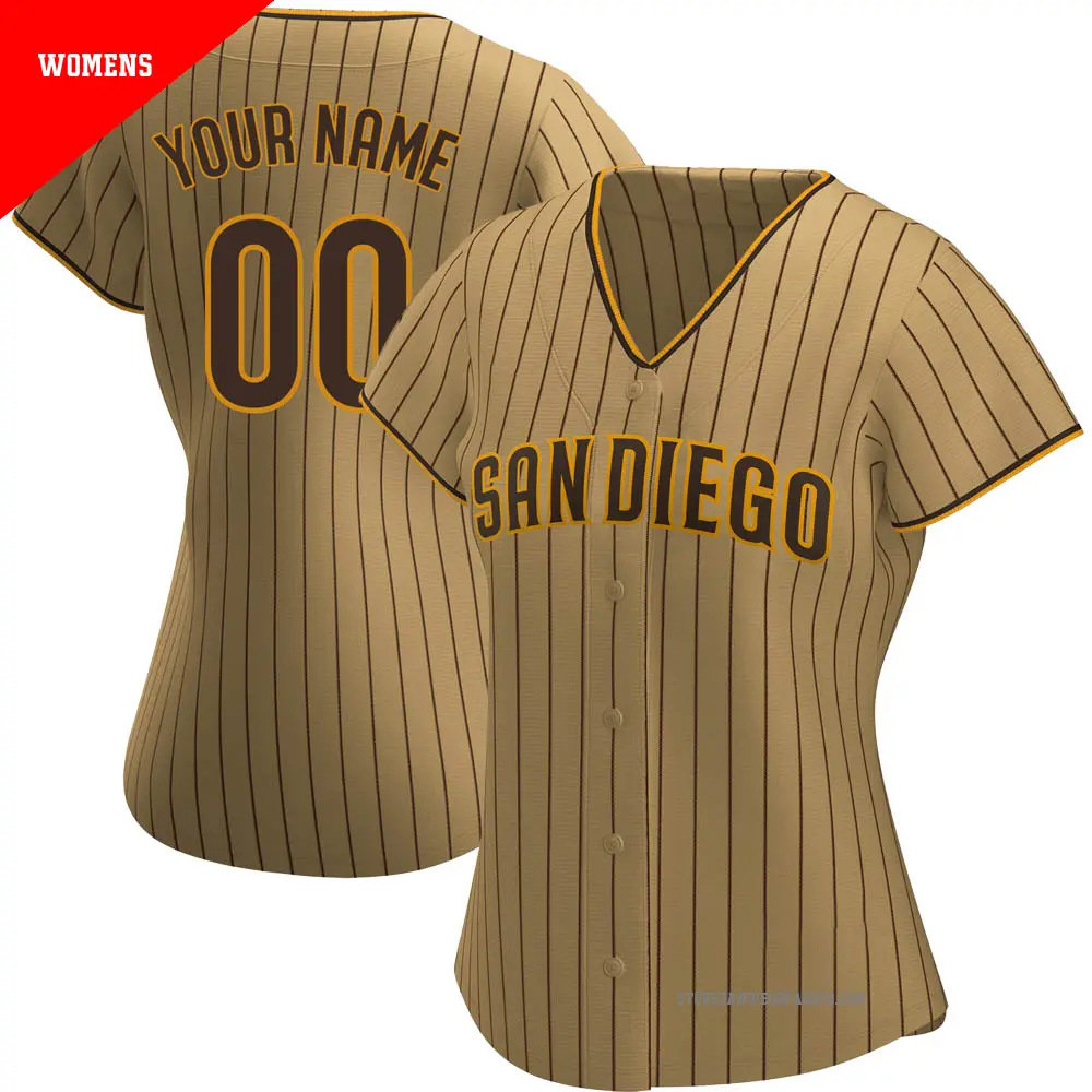 Women's ＃00 Custom San Diego Padres Brown Replica Tan/ Alternate Jersey