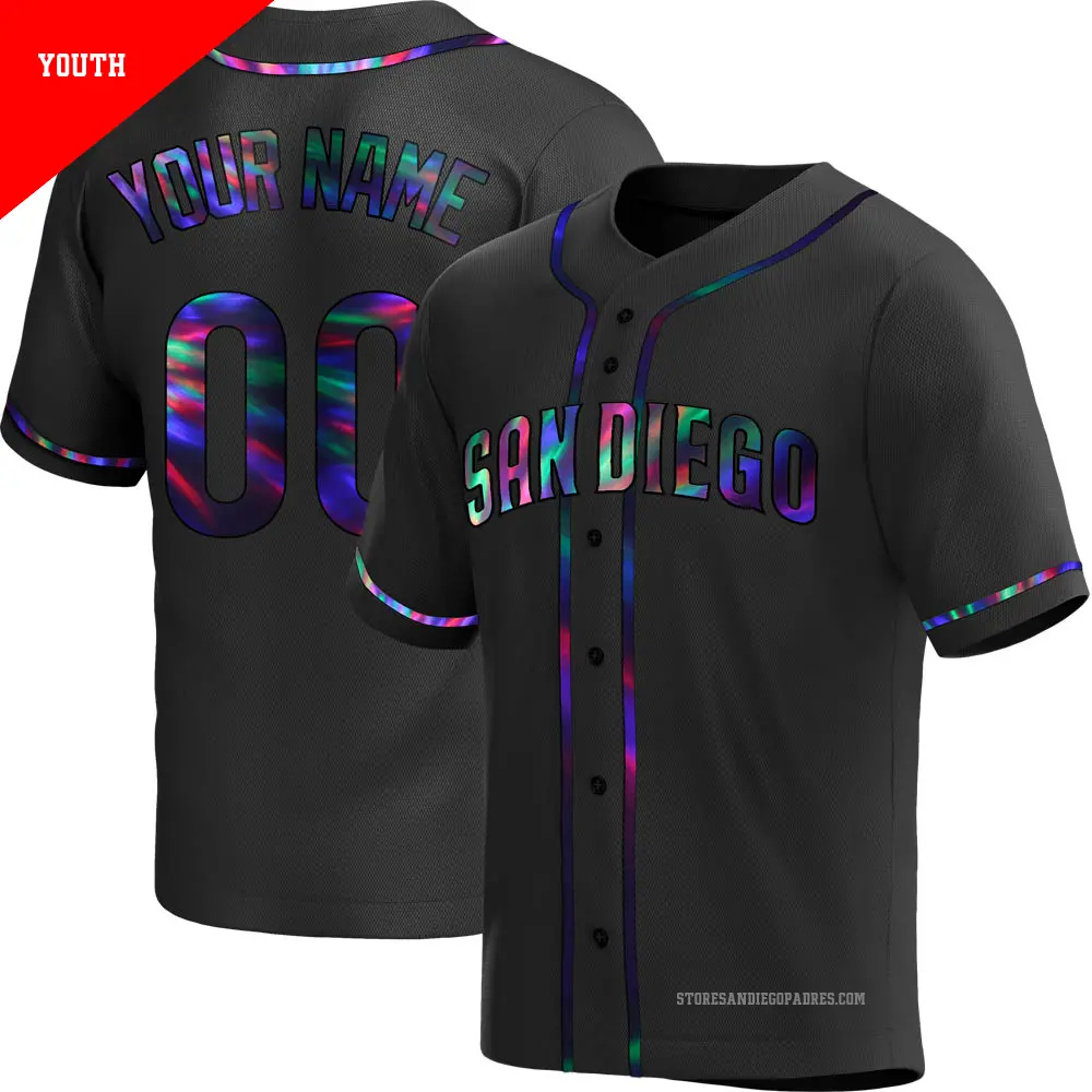 Youth ＃00 Custom San Diego Padres Black Replica Holographic Alternate Jersey